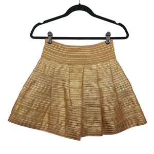 ANGL Skirt Small Elastic Skater Fit and Flare Mini Gold Metallic Stripe Print
